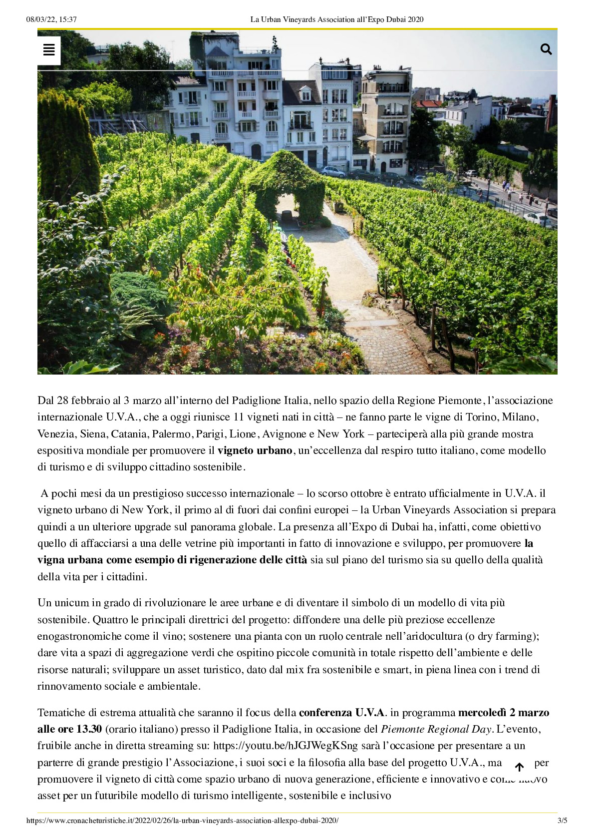 La Urban Vineyards Association all’Expo Dubai 2020